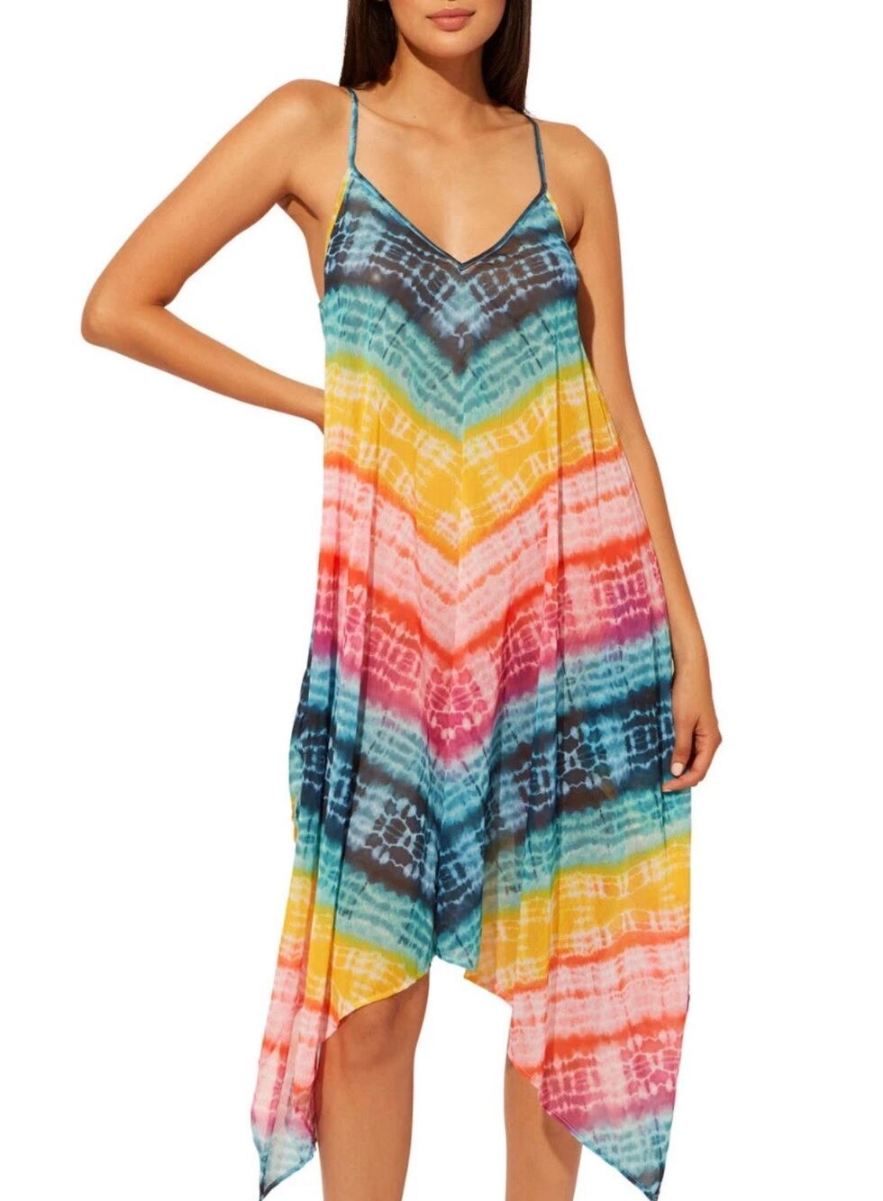 Bleu Rod Beattie Good Vibrations Chiffon Handkerchief Hem Coverup Beach Dress M